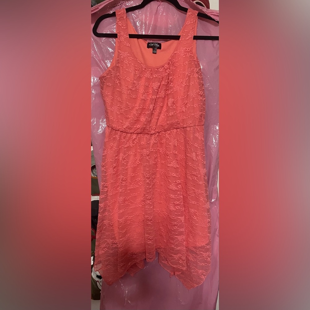 Hot Coral Pink Lace Dress